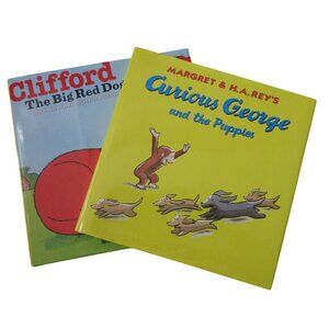 Lot of 2 HC Children's Book - Curious George - Clifford the Big Red Dog